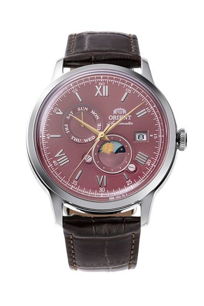 Orient Ra-Ak0807R30B Wind-Up Automatic Leather Brown Claret Red Dial 42 mm Men's Wristwatch