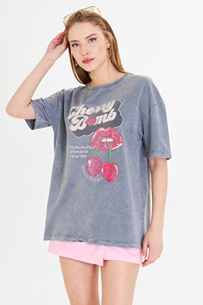 TIFFANY&TOMATO Cherry Bomb Yıkamalı T-Shirt