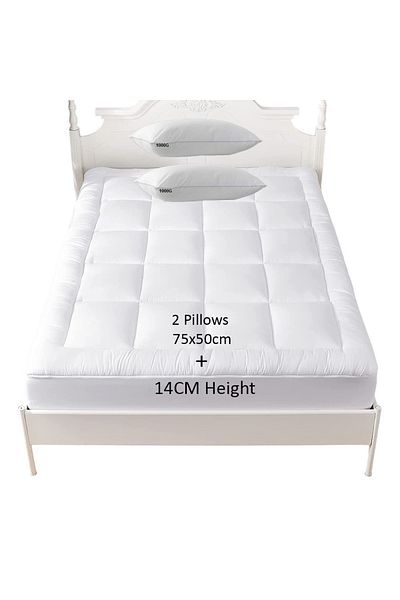 BabyCara Mattress Topper Cover 14cm With 2 Pillows Felt Extra Thick And Super Soft Available In All Sizes