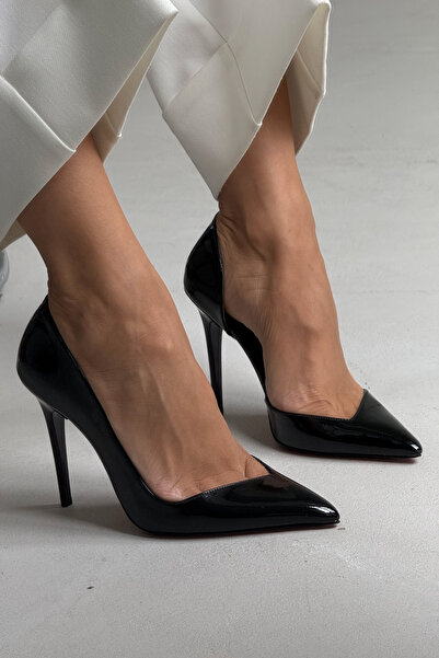 AYAKKABI PRENSİ Swag Siyah Rugan 10 Cm Kadın Stiletto, Topuklu Ayakkabı
