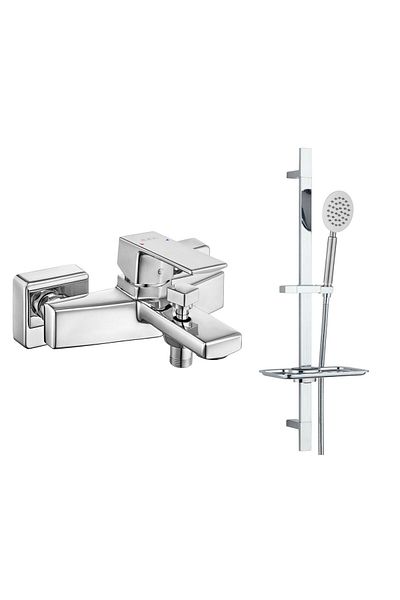Eca Royal Bath Faucet, T-May Sardes Mat Inox Square, Tubular Mobile Shower Set and Top Set