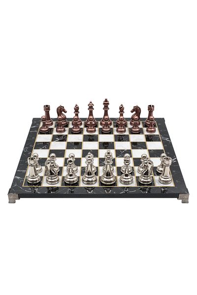 Cooper Chess 30cm Marble Patterned Bronze Silver Metal Classic Design Chess Set Decorative Gift Chess Set