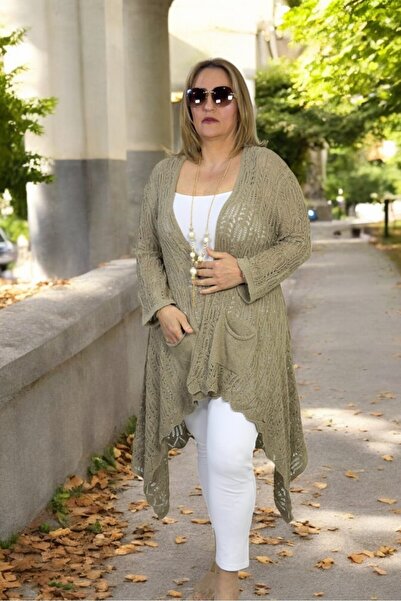 yagmurberen Asymmetric Cut Pocketed Shawl Collar Large Size Italian Mercerized Cardigan