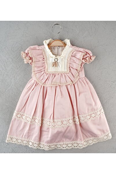 ETÇ BABY E.T.Ç BABY  Kız Bebek Dantel Detaylı Broşlu Kloş Elbise
