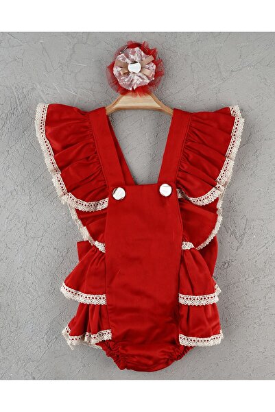 ETÇ BABY E.T.Ç BABY Kız Bebek Pamuklu Fırfır ve Düğme Detaylı Tokalı Romper