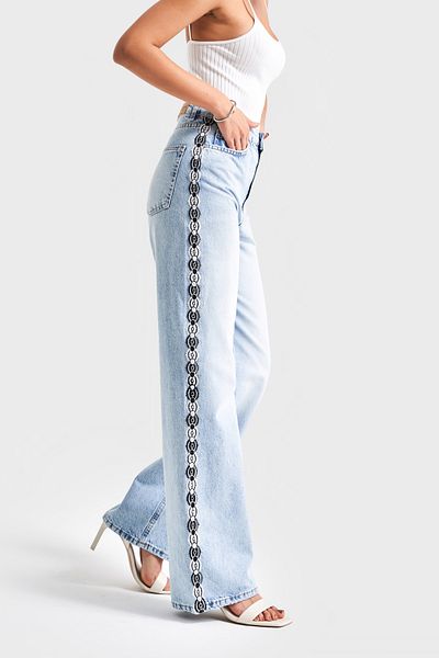 its basic Blugi de damă Culoare D-4S5-3 Dantela Panglică Detaliat Straight Fit Talie înaltă 100% Koton Design Denim Jean