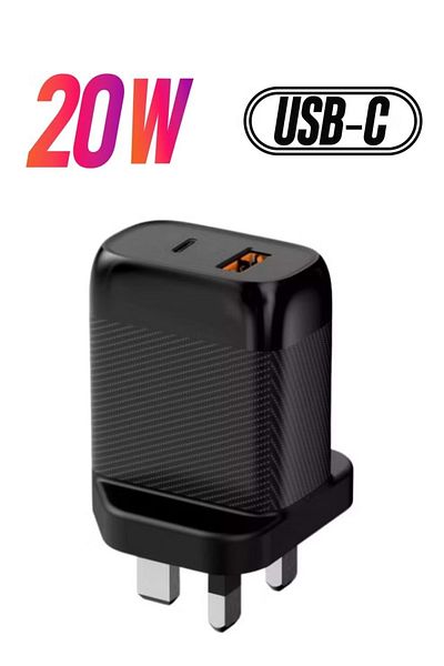 Bastec Fast Wall Charger with Dual Ports (PD + USB) for Quick Charging, 20W Power, Model BC202