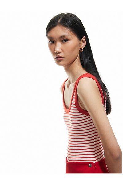 Koton U-Neck Thick Strap Striped Bodysuit with Snap Fastener at the Bottom