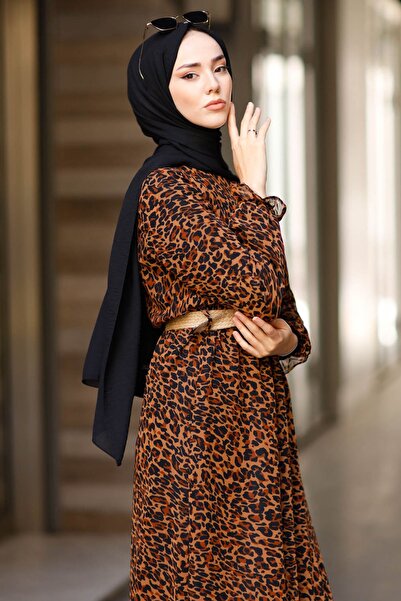 InStyle Leopard Patterned Chiffon Dress - Brown