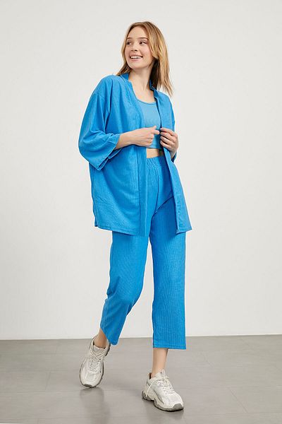 Arma Life Kimono albastru de vară de bază elastic cu mâneci lungi pentru femei