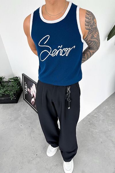HAFKAGİYİM Navy Blue Old Money Senor Knitwear Sleeveless T-Shirt