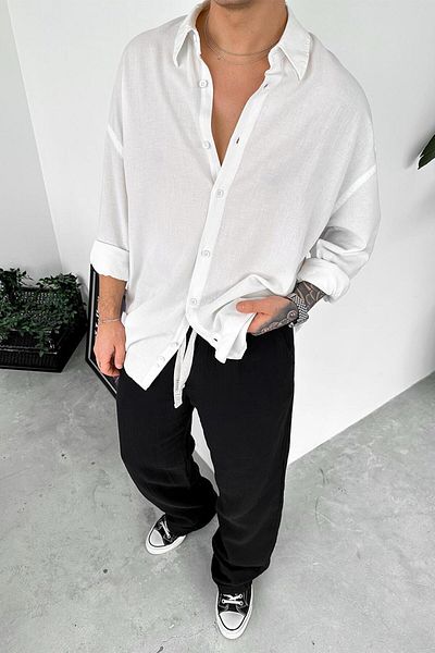 HAFKAGİYİM Πουκάμισο Ecru Old Money Basic Linen Oversize