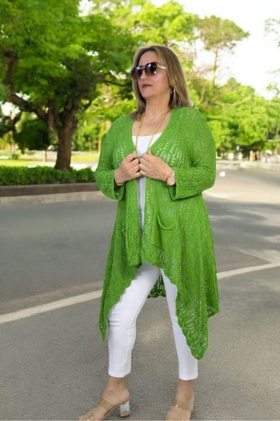 yagmurberen Asymmetric Cut Pocketed Shawl Collar Large Size Italian Mercerized Cardigan
