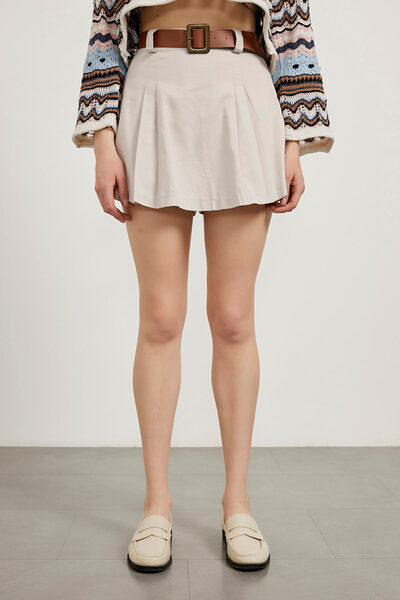 Arma Life Fusta mini pantaloni scurți gri de vară cu centură pentru femei