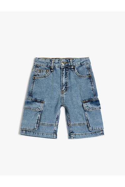 Koton Cotton Oversize Denim Shorts with Flap Pocket Detail