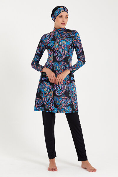 Elit Costum de baie pentru femei, negru, cu model, din lycra, acoperit complet