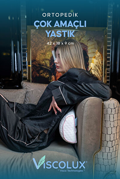 Viscolux Çok Amaçlı Ortopedik Visco Yastık - Horlama Yastığı Hamile Yastığı Pembe 42x18x9