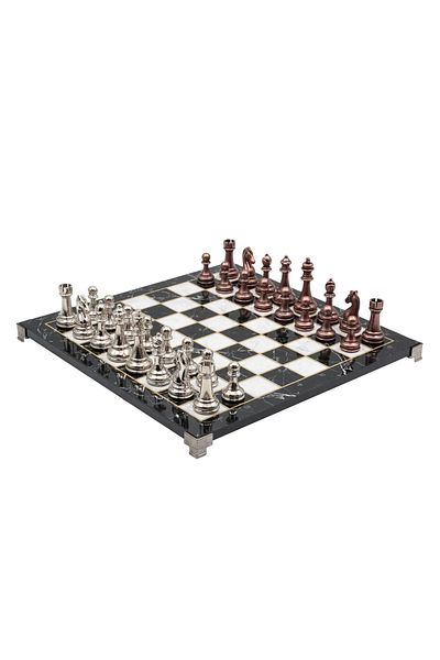 Cooper Chess 30cm Marble Patterned Bronze Silver Metal Classic Design Chess Set Decorative Gift Chess Set