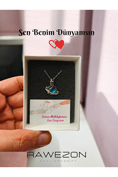 RAWEZON Hediye Kutulu Ay Taşlı Yıldızlı Gezegen Dünya Çelik Kolye -Sevgiliye ...