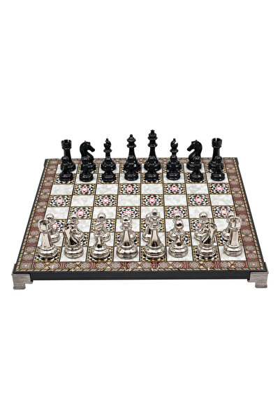 Cooper Chess 30 سم فسيفساء منقوشة باللون الأسود والفضي المعدني بتصميم كلاسيكي...