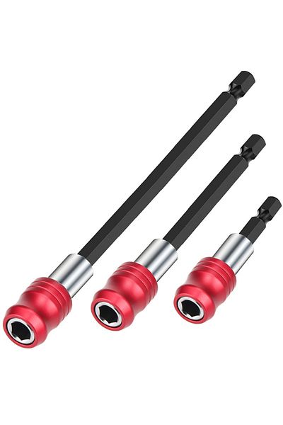 L-FIRST 3PCS 3pcs Red Magnetic Bit Support Tool Kit - Quick Release, 1/4" Universal Hex Shank, 2"-4"-6" (60m