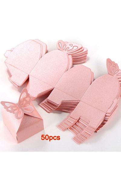 Choice 6x6x5.5cm Pink 50PCS 50pcs Pink Butterfly Pattern Wedding Party Gift Boxes Ribbon Candy Bags