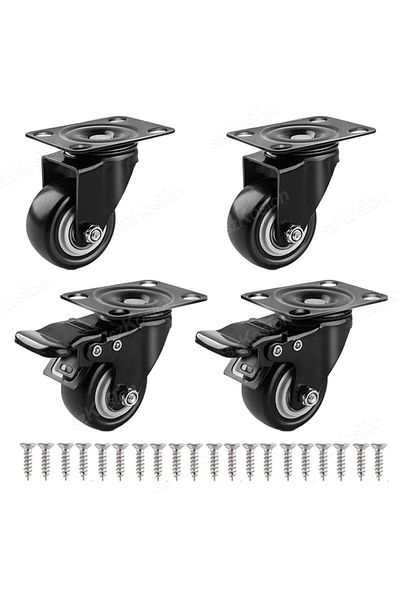 Choice 2 inch 2 swivel 2 brake 4pcs/lot Furniture Casters Wheels PP Swivel Caster Black Roller Wheel For He