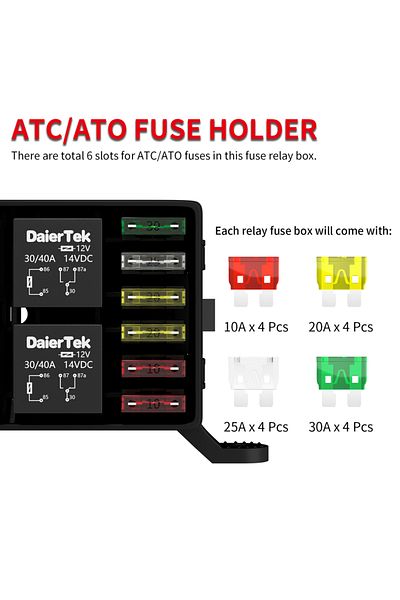 Daiertek 12V Relay Box 6 Slots Relay Block 6 Way ATC/ATO Fuse Relay Box Fuse Block with Relay Uni...