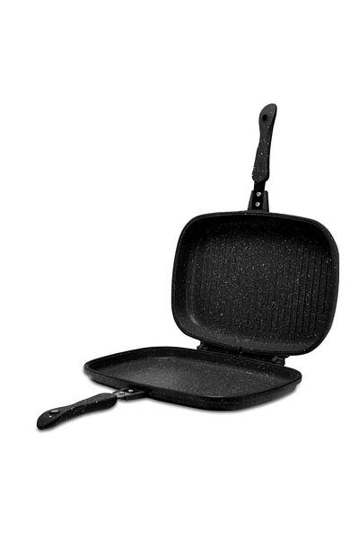 Hausberg Double Grill Pan Hb-h1540ng, Non-Stick Interior, 36 Cm, Marble, Black