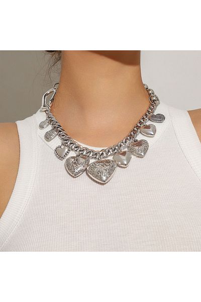 Choice Silver Color Exaggerated Vintage Heart Pendant Necklace Punk Retro Gold Color Cuban Chains Chokers f