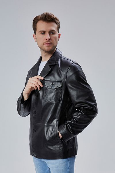 KENT Blazer Genuine Leather Men's Black Jacket