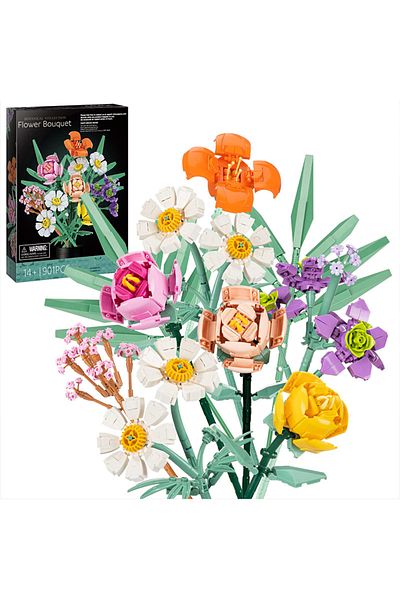 AMAZINGBLOKS Original box Romantic Bouquet Building Block Diy Artificial Flower Building Bricks Toy Bouquet Decor