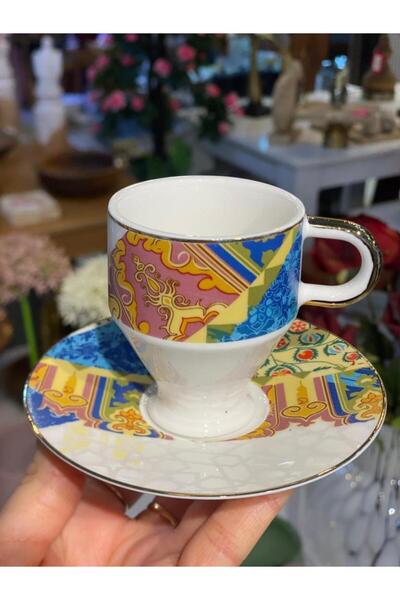 ÇIRPAN EV PEMBE MAVİ DESEN TEK KİŞİLİK TÜRK KAHVESİ FİNCANI