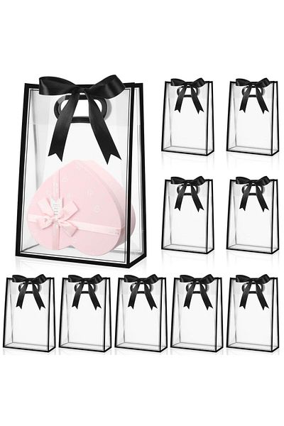 Choice Other black 5Pcs Clear Plastic Gift Bag,Reusable Favor Bag for Wedding Bridal Birthday Party Goodies