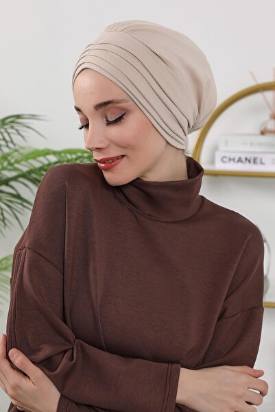 Aisha's Design Χειμερινό καπέλο με πλισέ, B-13O, Μπεζ