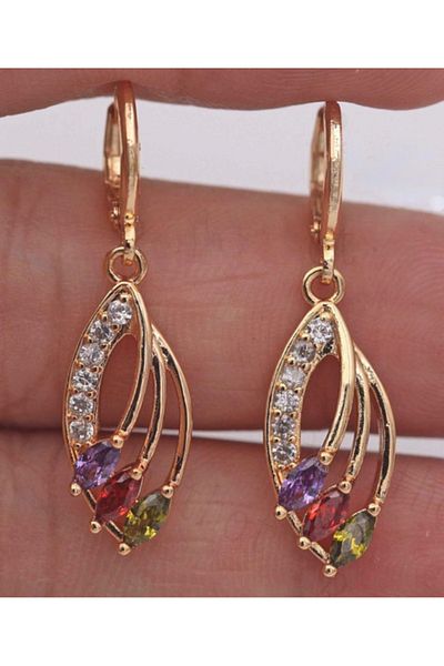 Choice C710-1 Fashion Gold Color Peridot Leaf Dangle Hollow Earrings for Women Bridal Wedding Earrings Acce