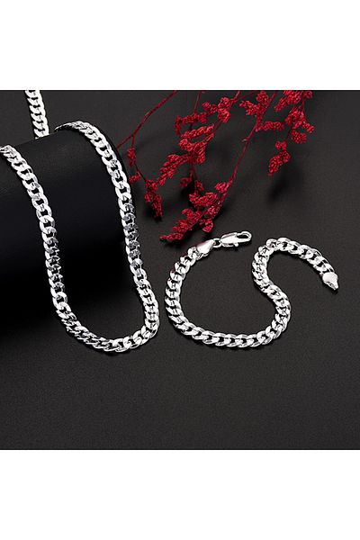 Choice 24 inches 60 cm Fine Silver color Creative 7MM Chain bracelets neckalces jewelry set for man women f