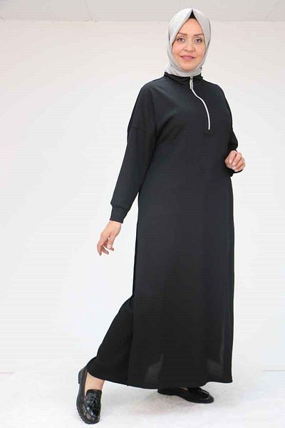 Eslina 57007 Σετ παντελονιού Plus Size με σχισμές στο πλάι - Μαύρο