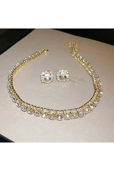 Choice gold Luxury Crystal Necklace Earrings Set Champagne Green Blue Black Necklace for Women Weddings Par