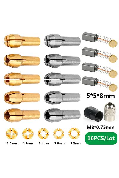 Choice 16PCS/Lot Drill Chuck Collet Set 1.0-3.2mm 4.3 Shank Carbon Brush Chucks Adapter for Dremel Rotar...