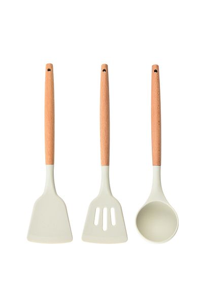 Choice 3pcs Silicone Kitchen Tools Wooden Handle Kitchenware Set Non stick Pot Wooden Handle Silicone Scoop