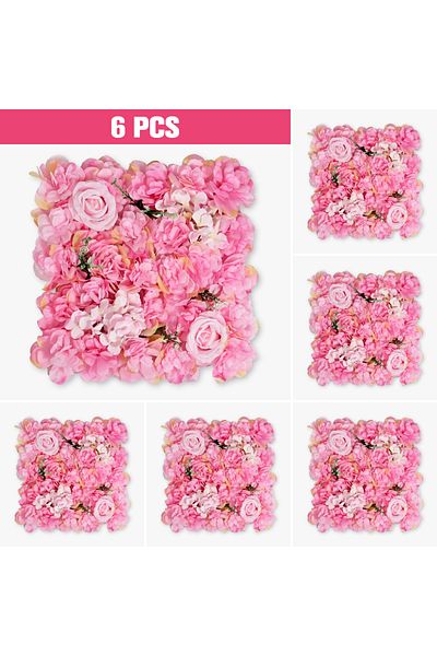 Choice Pink 6PCS Artificial Flowers Wall Panel 3D Flower Backdrop Faux Roses for Wall Party Wedding Bridal