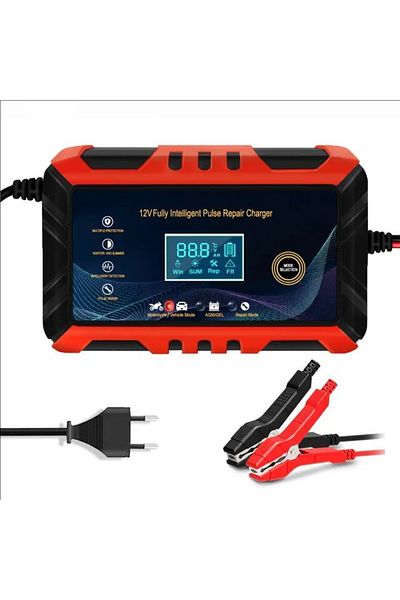 Choice red  EU Car Battery Charger Intelligent Pulse Repair LCD Display 12V Car Battery Motorcycle Battery