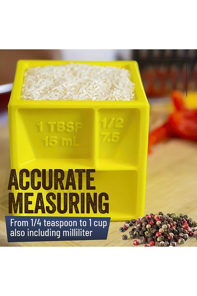 Choice Yellow 1pc Multi Measuring Cube Cup For Cooking And Baking, Helps With Organization And Reduce Clutt