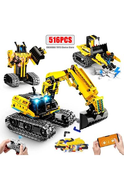 Choice 516pcs Excavator 542pcs 3 in 1 Remote Control Programming Truck/Bulldozer Building Blocks Stem Kits