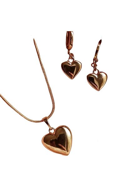 Choice Gold Glossy Gold Plated Metal Love Heart Dangle Earrings Necklace Jewelry Set For Women Simple Daint
