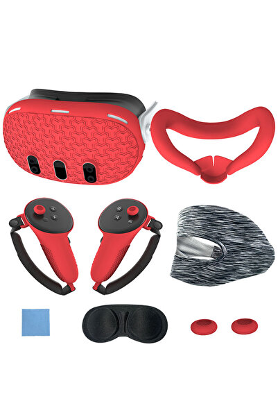 ALLOYSEED Red 7PCS Silicone Protective Cover for Meta Quest 3 Accessories Ant...