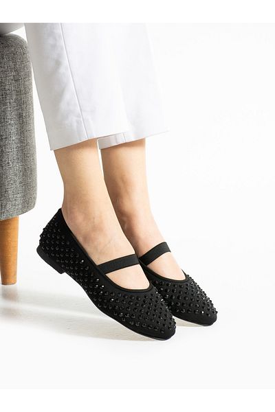 ALEMDAR AYAKKABI Dove Black Stone Detail Women's Ballerinas