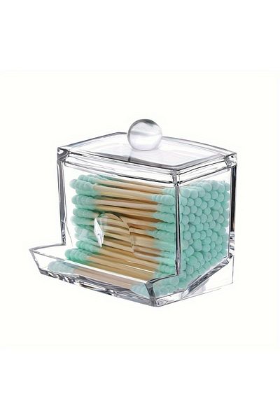 Choice clear Acrylic Cotton Swab Holder with Bamboo Lid Clear Dispenser Bathroom Containers Canister Cotton