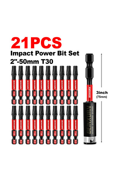 Choice5 2Inches 21PCS Geinxurn 2 In.Impact Tough Magnetic Power Bit Set, Torx...